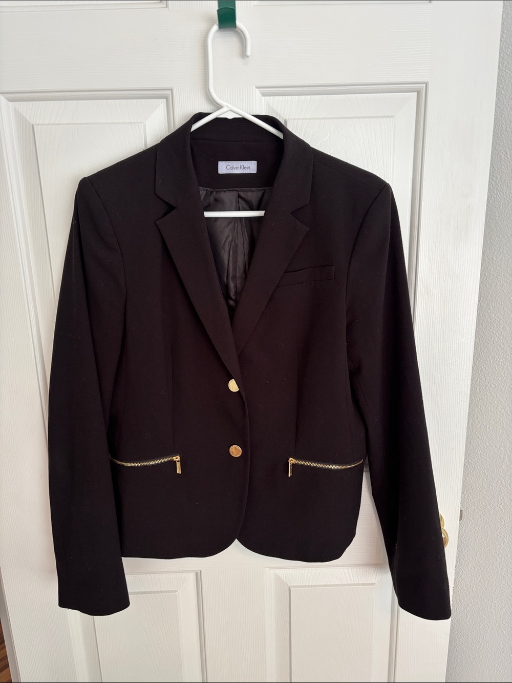 Calvin Klein Black Blazer with Gold Zippers and Buttons